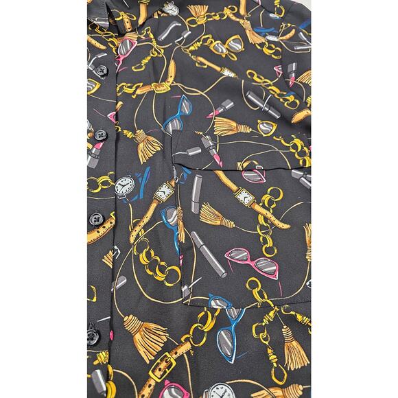 Apt 9 XXL novelty make up girly feminine printed top Roll tab sleeve NWOT black - Picture 5 of 7